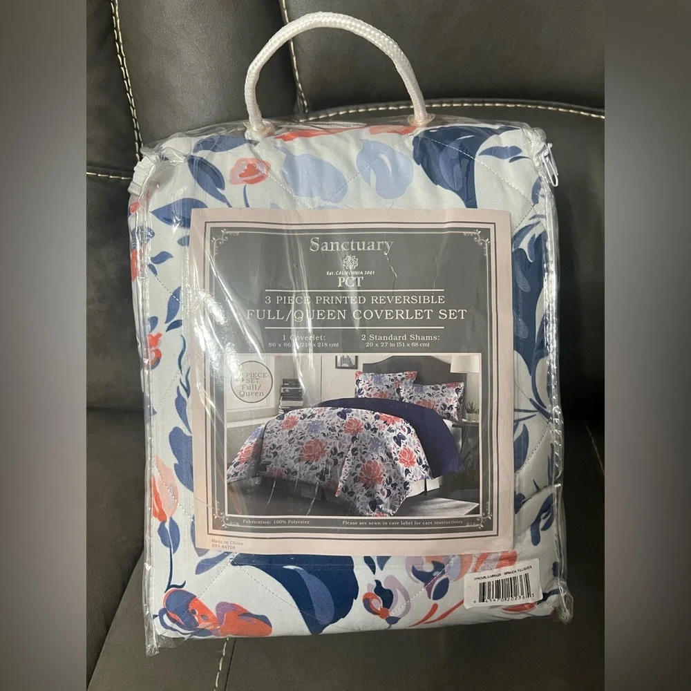 Comforter Set- QUEEN Sanctuary Floral Quilt Set - Blue and Orange Floral NEW